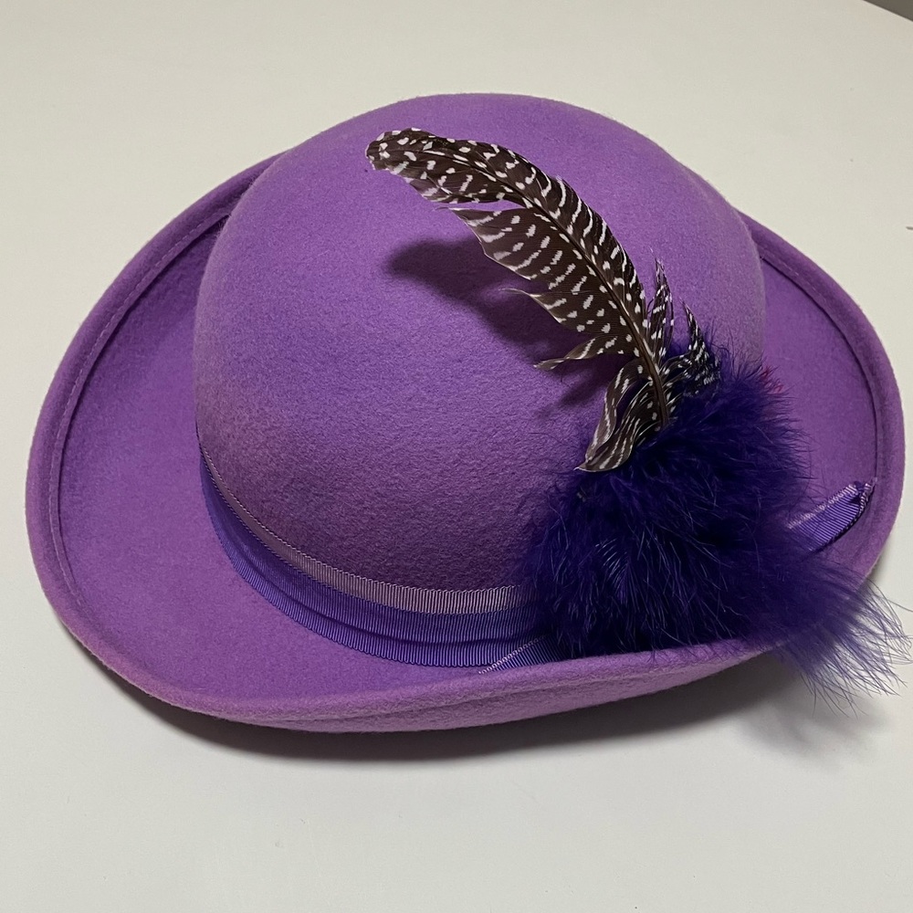 Vintage Purple Wool Hat with Feathers Geo. W. Bollman & Co Doeskin Felt